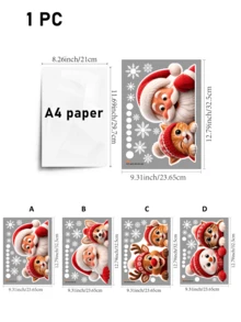 SUPSTICKER 1PC Static Window Stickers / Reusable Holiday Glass Decals / Christmas Characters / Window Art / Bedroom Decor - 1PC - View 3