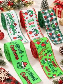 The Grinch Christmas Ribbon, Printed Holiday Gift Wrapping Ribbon Roll With Festive Cartoon Patterns, Red And Green Decorative Ribbon, Suitable For Christmas Gifts, Tree Decorations, Bows, Wreaths, Garlands, Baskets, Party Decorations And DIY Crafts, Grinchmas Holiday Supplies - View 3