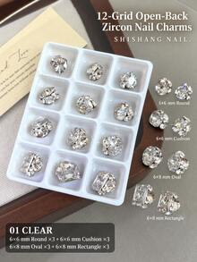 5/10/12pcs New Nail Art Rhinestone Transparent Zirconia Finished Stackable Rhinestones Shiny High-End Heart-Shaped Oval-Shaped Stackable Rhinestone Ball Nail Decoration - White - View 22