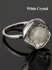 1pc Healing Natural Gemstone Crystal Ring For Women Men Silver Color Opening Lotus Leaf Adjustable Rings Wedding Fashion Jewelry Gift G776 - Ring - View 13