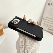 Ins Macaron Solid Color 3-In-1 Foldable Phone Case, Skin-Friendly Silicone Material, Full Coverage Anti-Drop Anti-Fingerprint Slim Bare-Phone Feel, Compatible With Iphone 18 Duo Foldable Screen Protective Cover - Black - View 6