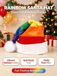 1pc Christmas Hat Unisex Adult Rainbow Striped Plush Santa Hat, Suitable For Christmas Party Cosplay Photo Props Costume Accessory - Multicolor - View 5
