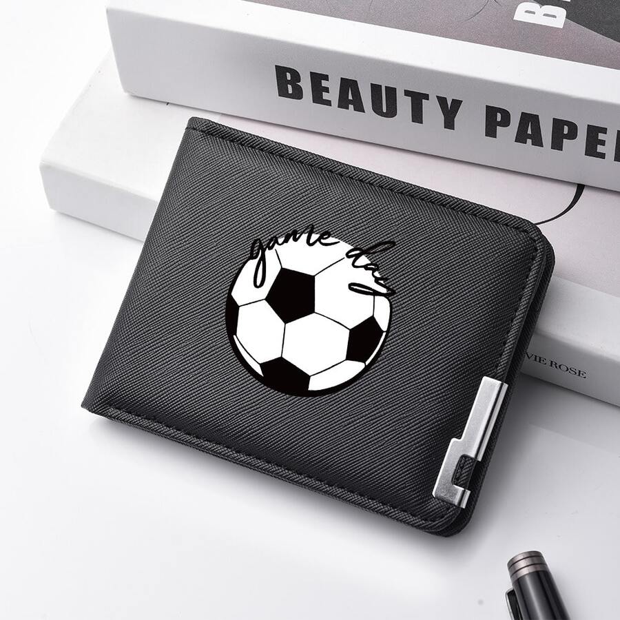 1pc Game Day Football Pattern PU Leather Multi-Slot Bifold Minimalist Men's Short Wallet, Suitable For Football Fans Daily Use - Multicolor - View 1