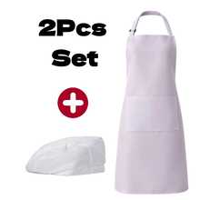 Conjunto de 2 piezas de gorro de chef y delantal con patrones mixtos, delantal de chef ajustable con múltiples patrones y gorro, conjunto de delantal con tirantes y bolsillos grandes - Blanco - Ver 14