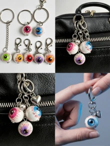 5/10 Random Acrylic Colored Eyeball Alloy Skull Set, Suitable For Home Decor Making, Necklace Bracelet Earring DIY Accessories, Bag Pendant, Micro Landscape Creative Decoration, Party Small Gift Handmade - Multicolor - View 11