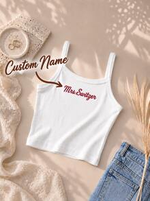Personalized Mrs Tank Top, Custom Embroidered Bride Shirt, Wedding Party Outfit, Bridal Shower Gift, Cotton Spaghetti Strap Top - Multicolor - View 2
