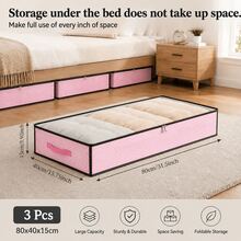 1/3-Pack Pink Striped Under-Bed Wardrobe Organizer And Storage Box, Foldable Under-Bed Storage Box, Multi-Purpose, For Storing Blankets, Skirts, Quilts, Pillows, Clothes And Other Items Under The Bed, Saving Space. - Pink Striped Bed - View 10