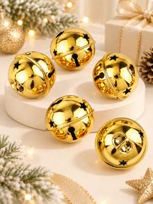 Gold Christmas Bells - Star Cutout Metal Craft Bells, Suitable For Christmas Tree Decoration, Gift Wrapping Ribbon, Wreath Decoration, Christmas Ribbon Wreath And Holiday Craft Making. - Round Bell - View 5