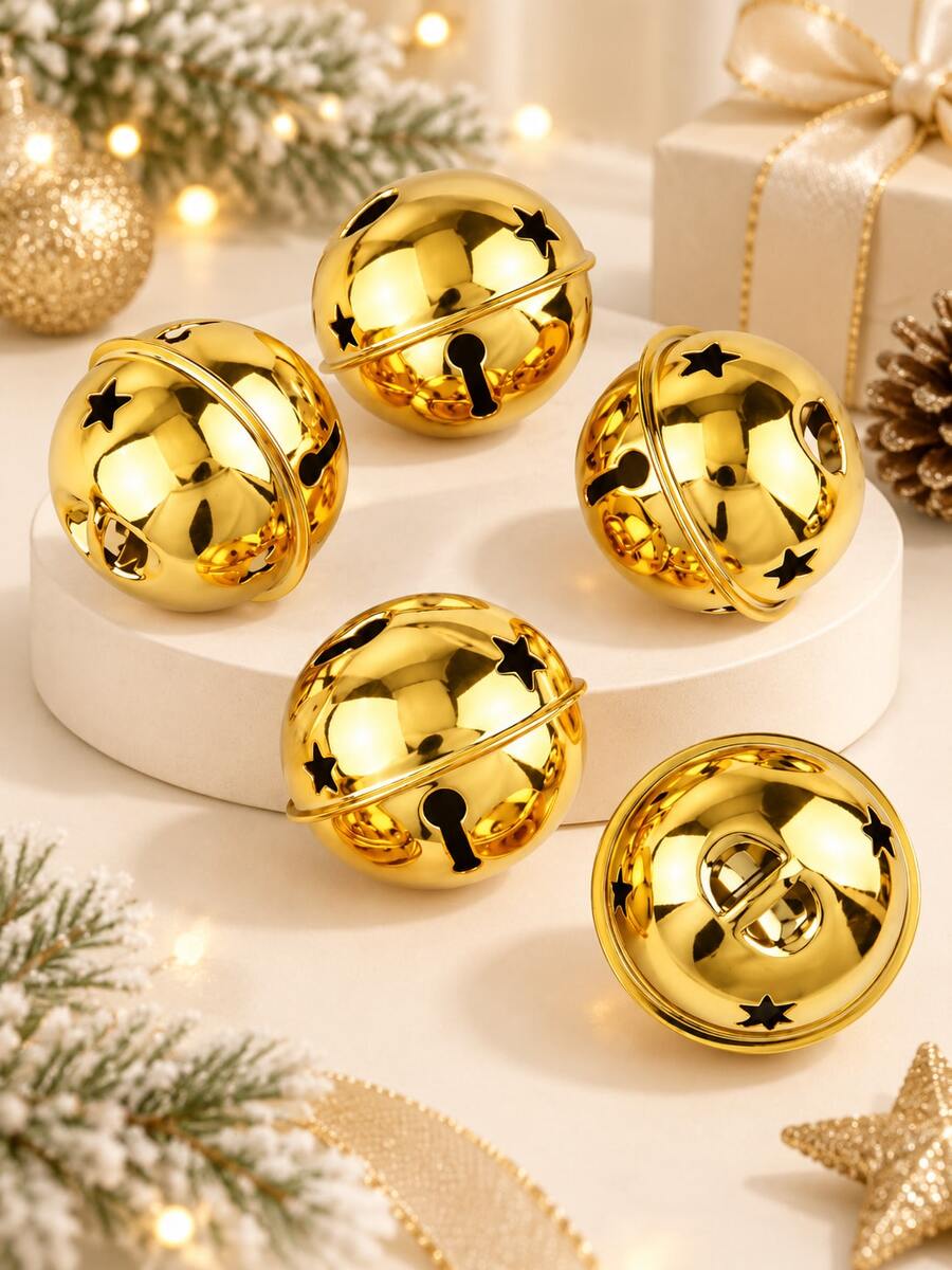 Gold Christmas Bells - Star Cutout Metal Craft Bells, Suitable For Christmas Tree Decoration, Gift Wrapping Ribbon, Wreath Decoration, Christmas Ribbon Wreath And Holiday Craft Making. - Round Bell - View 1