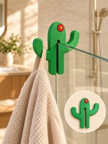 Cactus Shower Glass Hook, Cute Green Multifunctional Towel & Bathrobe Rack, Suitable For 8mm Frameless Glass, Drill-Free Bathroom Storage Hook, Can Hang Clothes, Bath Sponges & Toiletries - Multicolor - View 7