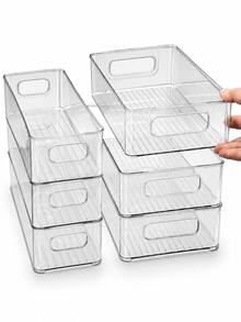 1pc Minimalist Transparent Refrigerator Storage Box, Fruit Vegetable Beverage Divided Organizer Basket, Stackable With Handle Storage Container - Multiple Styles and Colors - View 10