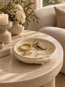 1pc Beige Asymmetrical Round Jewelry Tray, Elegant Storage Dish And Key Holder, Suitable For Rings, Earrings, Necklaces, Bracelets, Watches And Small Accessories, Entryway, Vanity, Dressing Table, Bedroom, Living Room Desktop Storage, Home Decor Gift - Multicolor - View 5