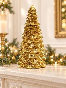 1pc Golden Christmas Tree Tabletop Decoration, Elegant Layered Pine Design, Festive Holiday Centerpiece For Fireplace Mantel, Dining Table, Shelf, Living Room, Office And Winter Home Decor - 1PC - View 8