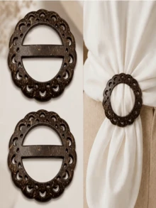 2pcs Coconut Shell Buttons, Fan-Shaped Hollow Round Scarf Fastener Buckles, Suitable For Dresses, Shirts, Shawls And DIY Sewing - Multicolor - View 6