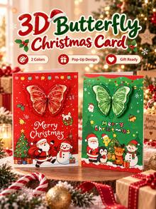 1pc 3D Pop‑Up Butterfly Christmas Greeting Card, Santa Snowman Xmas Holiday Wish Card, Festive Paper Gift Card For Christmas Party - Multiple Styles - View 8