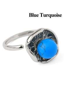 1pc Healing Natural Gemstone Crystal Ring For Women Men Silver Color Opening Lotus Leaf Adjustable Rings Wedding Fashion Jewelry Gift G776 - Ring - View 19