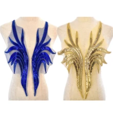 1 Pair Blue & Gold Wing Sequin Mesh Embroidered Applique Patches For Wedding Dress & Evening Gown Decoration - Embroidered Appliqué - View 11