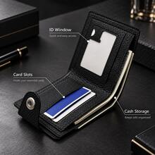 HOVI'S Men's Snap Button Bifold Short Wallet, PU Leather Slim Credit Card Purse With Clear ID Window Multi Card Slots Cash Compartment - Black - View 4