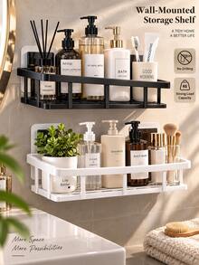 Large-Capacity, Wall-Mounted Shower Rack-Drill-Free And Space-Saving. Suitable For Bathrooms And Kitchens, It Is Easy To Install And Perfect For Storing Toiletries, Cosmetics, And Other Items. Shower Caddy, Bathroom Storage Rack. - Multicolor - View 3