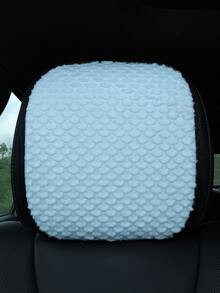 Fan-Shaped Fish Scale Texture Fluffy Plush Car Headrest Cover, Universal Fit, Suitable For Winter, Warm Soft Faux Fur Car Headrest Protector, Elastic Easy Installation, Anti-Dirt Car Interior Decoration Accessory - Fan-shaped Fish Scale - View 5