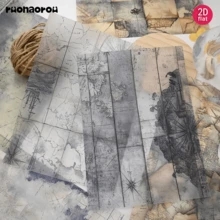 Ruonaorou 12pcs/Set Vintage Nautical Compass Map Translucent Vellum Paper Junk Journal Semi-Transparent Premium Distressed Ocean Navigation Material Vellum Paper Scrapbook Decoration DIY Junk Journal Diary Notebook Material Paper Envelope Greeting Card Vellum Paper Decoration (2D Flat A5) - A - View 11
