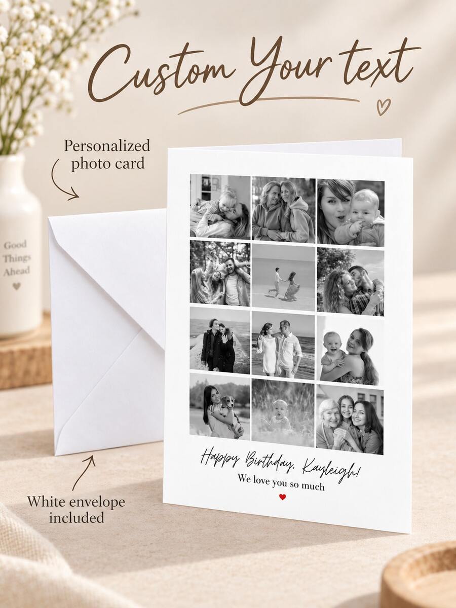 Personalized Greeting Cards With Envelopes, Custom Printed Cards With Multiple Photos And Text, Birthday Cards, Thank You Cards, Wedding Cards, Pet Cards, Christmas, Halloween, Party, Foldable, Suitable For Various Occasions, Party Invitations - Multicolor - View 1