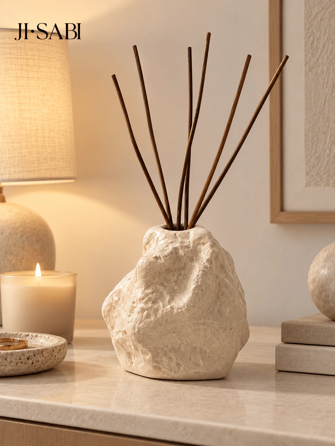 1pc/2pcs Wabi-Sabi Style Ins Asymmetrical Rock Texture Reed Diffuser Bottle, Wrinkled Surface Fragrance Container, 3 Colors Matte White/Spotted Beige/Black, Minimalist Living Room Desktop Aroma Decor Gift - Rock Diffuser Bottle - View 1