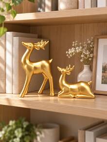 2PCS Gold Reindeer Figurines, Elegant Christmas Deer Statues, Holiday Tabletop Decorations For Fireplace Mantel, Living Room, Shelf, Entryway, Dining Table, Christmas Home Decor & Gift - Selected Items - View 3