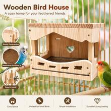 1pc Wooden Bird Hideout, Hanging Bird Resting Shelter With Metal Perch Platform, Parrot Cage Accessory, Suitable For Lovebirds, Cockatiels, Parakeets, Long-Tailed Parrots, Comfortable Resting Space With Spacious Interior And Side-Opening Door Design - View 5
