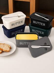 1pc Butter Dish With Lid And Butter Knife, Butter Storage Box With Built-In Spreading Slot, Fits East And West Coast Butter Sticks, Refrigerator Countertop Butter Box, Suitable For Kitchen, Dining Table, Breakfast, College Dorm Essentials - Multiple Styles and Colors - View 11