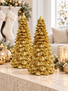 1pc Golden Christmas Tree Tabletop Decoration, Elegant Layered Pine Design, Festive Holiday Centerpiece For Fireplace Mantel, Dining Table, Shelf, Living Room, Office And Winter Home Decor - 1PC - View 1