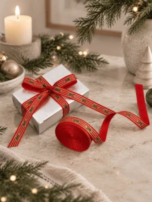 Christmas Ribbon With Santa Traditional Red Green Plaid Xmas Tree Merry Christmas Elk Reindeer Snowflake Bow Bear Mistletoe Pattern For Gift Wrapping Bow Wreath DIY Craft Festive Holiday Home Decor Baking Supply - Multicolor - View 5