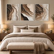 3pcs Dark Brown Geometric Line Abstract Modern Poster Wall Art, Canvas Painting, Ideal Gift For Room Decor, Living Room Home Decor, Bathroom Decor, Unframed - Multicolor - View 7