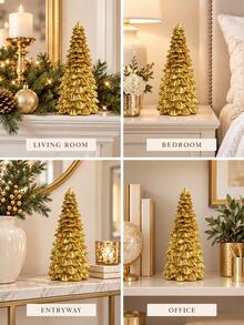 1pc Golden Christmas Tree Tabletop Decoration, Elegant Layered Pine Design, Festive Holiday Centerpiece For Fireplace Mantel, Dining Table, Shelf, Living Room, Office And Winter Home Decor - 1PC - View 7