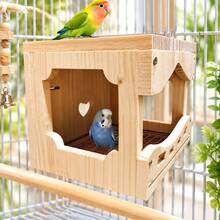 1pc Wooden Bird Hideout, Hanging Bird Resting Shelter With Metal Perch Platform, Parrot Cage Accessory, Suitable For Lovebirds, Cockatiels, Parakeets, Long-Tailed Parrots, Comfortable Resting Space With Spacious Interior And Side-Opening Door Design - View 6