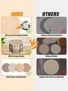8pcs Coaster Set With Holder, Minimalist Woven Desktop Coasters, Heat-Resistant Kitchen Dining Table Coasters, Thickened Insulated Pads, 4 Colors Absorbent Coaster Set, Home Decor Desktop Protection, Suitable For Various Cups, 4.3 Inch, Perfect Christmas Holiday Gift - Multicolor - View 6