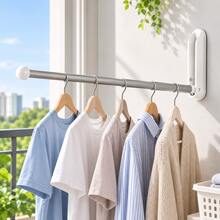2pcs Expandable Wall-Mounted Clothes Hanger Storage Hooks, No-Drill Telescopic Wall Rack For Home Drying And Storage - A - View 1