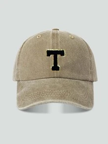 1pc Unisex Vintage Washed Baseball Cap A-Z Letter Print Pattern, Multiple Vintage Colors Available, Soft Texture Adjustable Dad Hat - Khaki - View 34