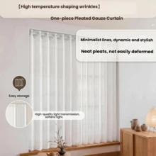 2pcs High Temperature Set-Shaped White Sheer Blinds, Minimalist Modern Style, Natural Drape, Suitable For Living Room, Bedroom, Dining Room, Balcony - White - View 9