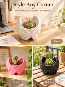 1pc Aesthetic 3D Printed Angel Wings Decorative Flower Pot, Unique Artistic Style Planter, Multi-Purpose Home Decor, Suitable For Indoor Balcony Desktop Garden Decoration - Multiple Styles - View 4