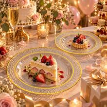 10/20/25/50pcs Transparent Plate Set, Gold Rim And Dragon Scale Pattern, 10.25 Inch And 7.5 Inch. Easy To Clean, Perfect For Parties, Weddings, Birthdays, Balls, Dinners, Halloween And Christmas.Pizza Tray, Serving Dishes, Snack Tray, Plates Dinner Sets, Trays For Serving, Party Supplies. - Transparent - View 10