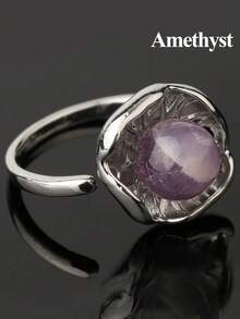 1pc Healing Natural Gemstone Crystal Ring For Women Men Silver Color Opening Lotus Leaf Adjustable Rings Wedding Fashion Jewelry Gift G776 - Ring - View 17