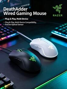 Mouse Gaming Razer DeathAdder Standard Edition: Akurasi pelacakan sekelas Esports, akselerasi simetris, fungsi plug-and-play, panel samping anti selip, kompatibel dengan laptop dan desktop - Hitam - View 1