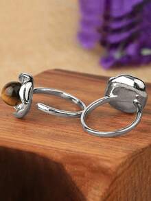 1pc Healing Natural Gemstone Crystal Ring For Women Men Silver Color Opening Lotus Leaf Adjustable Rings Wedding Fashion Jewelry Gift G776 - Ring - View 7