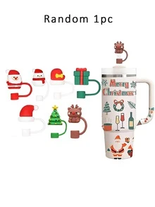 12/6/1pc Christmas Themed Straw Caps, 10mm Reusable Dust-Proof Straw Caps, Cute Snowman, Christmas Tree And Reindeer Patterns, Suitable For Daily Office, Home And Travel, Also An Excellent Christmas Gift - Gold - View 9