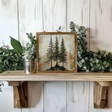 2D Flat, Vintage Rustic Wooden Decorative Sign & Plaque - Pine Tree Landscape Design, Home Decor, Suitable For Living Room, Bedroom, Bathroom -, Bedroom Decoration - Multicolor - View 3