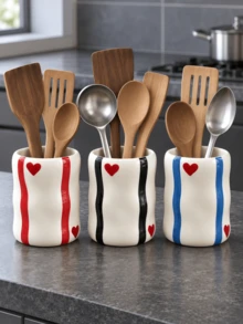 1pc Heart Pattern Utensil Holder, Multi-Use Kitchen Cutlery Organizer, Spoon Fork Chopstick Storage Cup, Cute Tabletop Storage Container For Kitchen & Dining Room - Multicolor - View 8