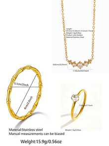 1 Set Elegant Style Stainless Steel Women's Jewelry Set With Four-Leaf Clover Glass Inlay, Suitable For Vacation Wear - Yellow Gold - View 10