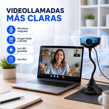 Cámara Web HD con Micrófono, Cuello Flexible y Luces LED Ajustables, Webcam USB para Computadora PC o Laptop, Ideal para Home Office, Clases en Línea y Videollamadas - 1 pieza - Ver 3