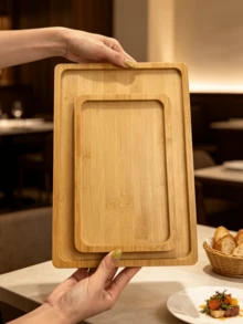 1/2pcs Rectangular Bamboo Wood Tray, Reusable. Can Hold Sushi, Fruit, Snacks, Desserts, Sweets, Both As A Serving Tray And Table Decoration. Suitable For Family Gatherings, Themed Parties, Christmas, Halloween And Other Festivals, Kitchen Storage, Home Decor, Multi-Functional, Practical And Photogenic. - View 10